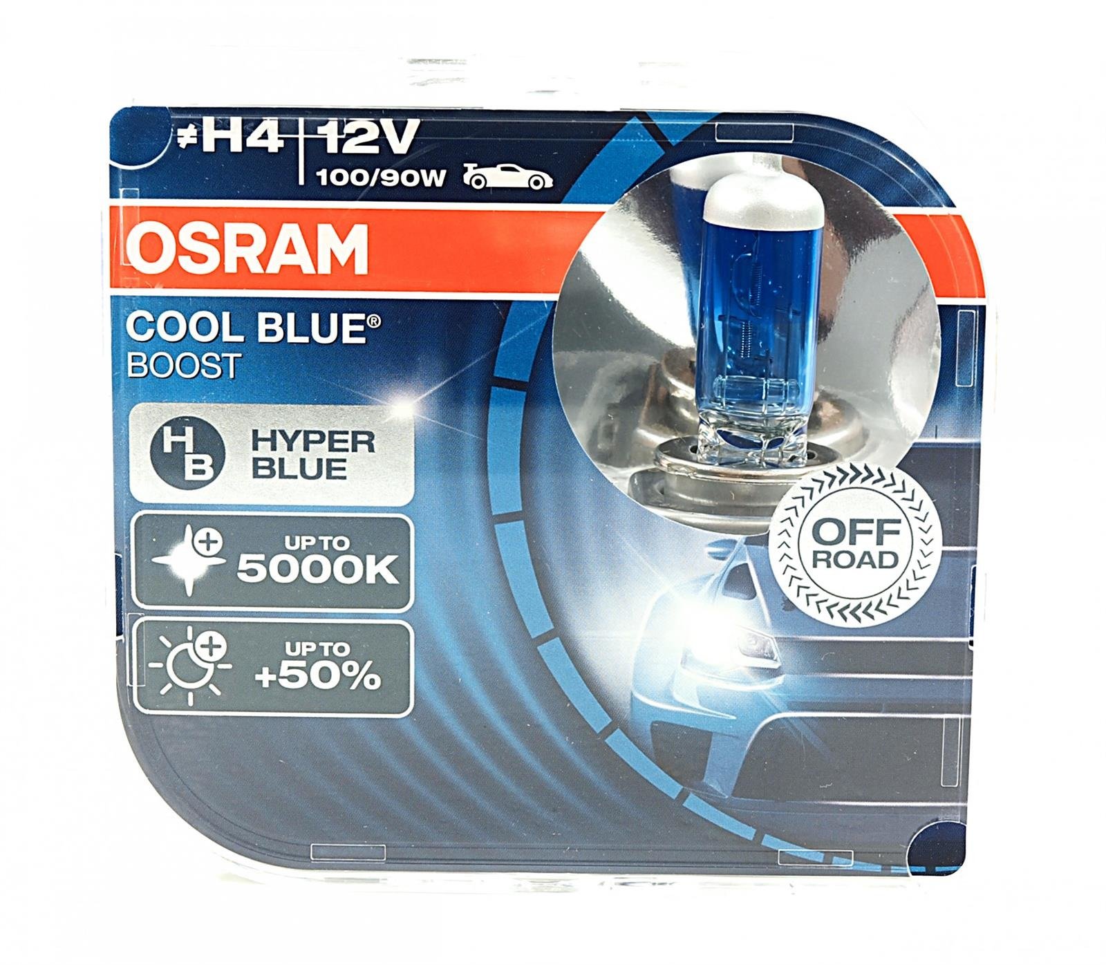H4 12V 100/90W P43t COOL BLUE BOOST 5000K +50% 2pcs Osram